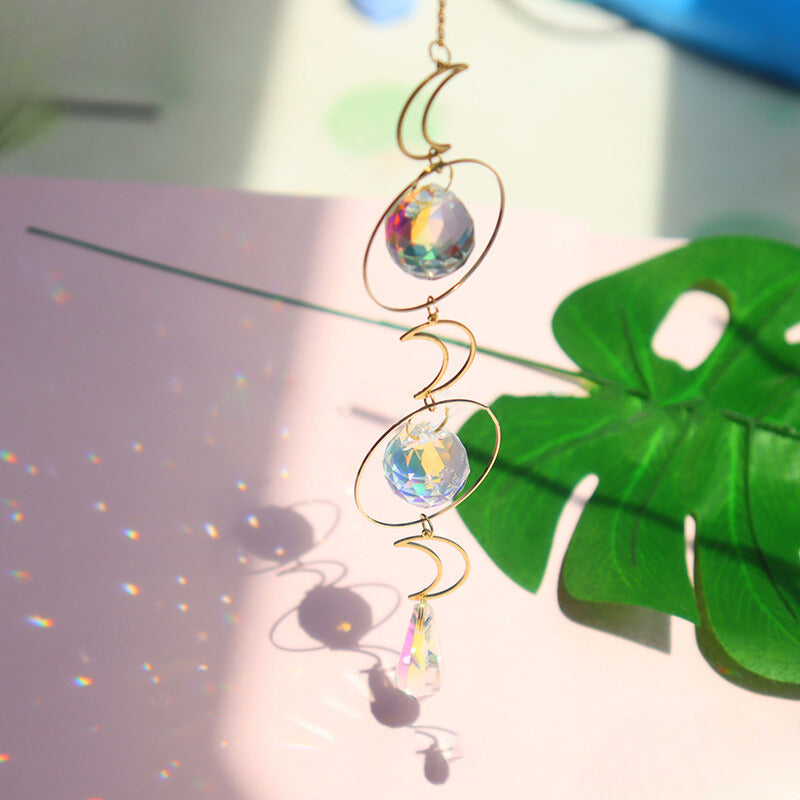 Spiral Cascade crystal prism hanging with faceted drops