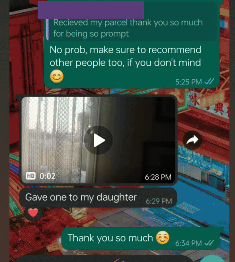 Customer message: recieved my parcel thank you so much for being so prompt